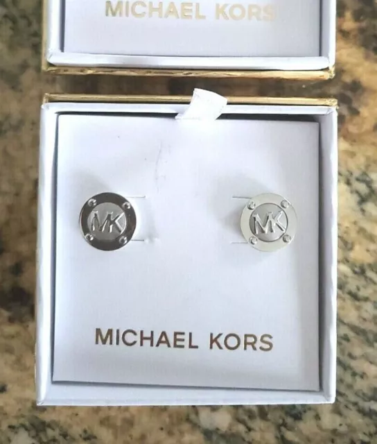 MICHAEL KORS MK Logo Astor Stud Earrings NEW in Box Silver