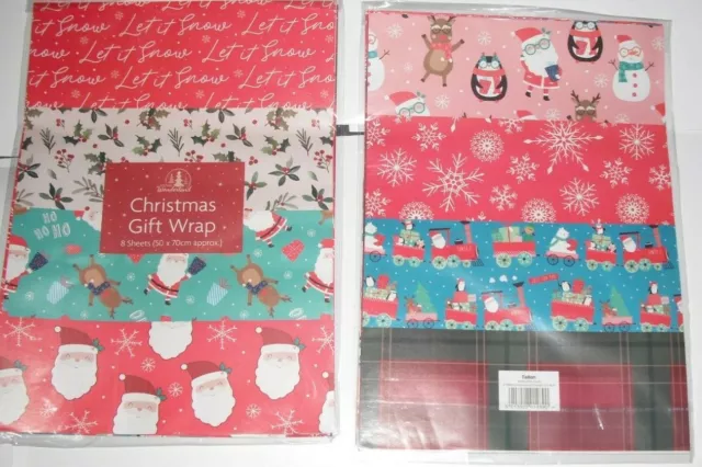 8 x Christmas Gift Wrapping Paper Gift Wrap Sheets Cute Traditional Xmas Present