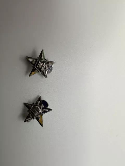 Pair Of Vintage Order Of The Eastern Star 25 Year Sterling Silver Pin 1.2cm