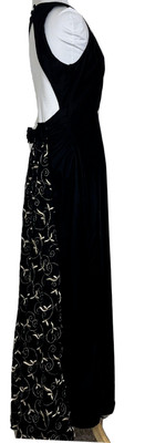 Vintage Jessica McClintock 8 Dress Black Velvet Gold Embroidery Train Sleeveless