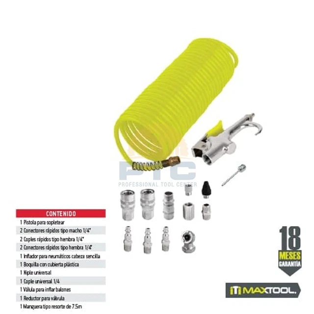 AKSI 306411 Blow gun with pneumatic accessories for cleaning and inflating 14 pc