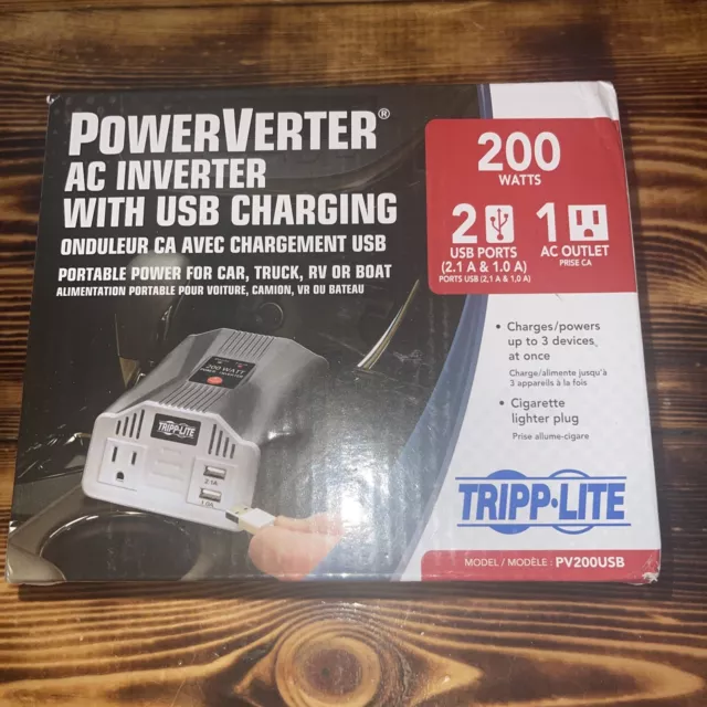 Tripp Lite 200W PowerVerter Ultra-Compact Car Inverter with Outlet and 2 USB Cha