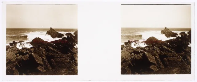 FRANCE Sea Landscape Wave c1930 Photo Glass Plate Stereo Vintage P29L5n14 2