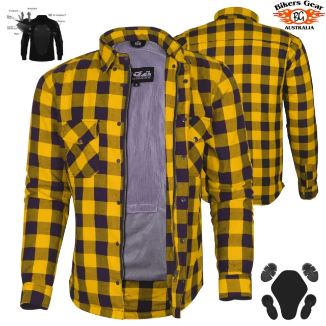 Australian Bikers Gear CE armour Motorcycle Flannel Shirt with Kevlar Lined