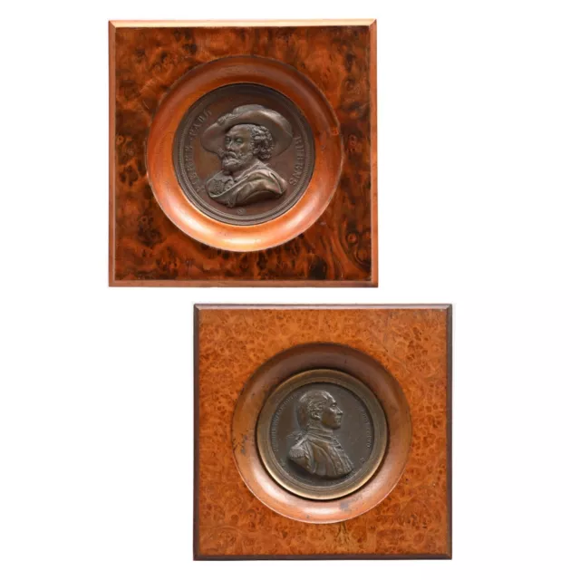 Pair of Burlwood and Walnut framed 19th century French and Belgian medals