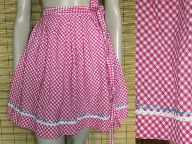 Grembiule Dirndl A Quadretti Rosa/Bianco - Pizzo - Cotone/Polo. - Tg. 42