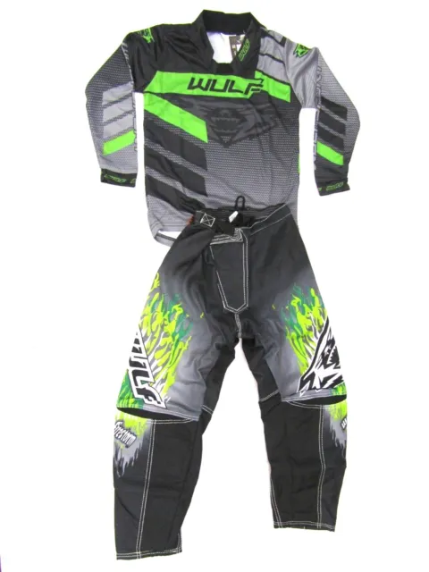 Wulfsport Kids Kit Green set shirt & pants age 3-13 Motorbike Motocross MX