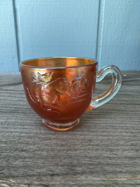 Vintage 1910 Carnival Glass Kittens Cup Marigold Excellent  Iridescence