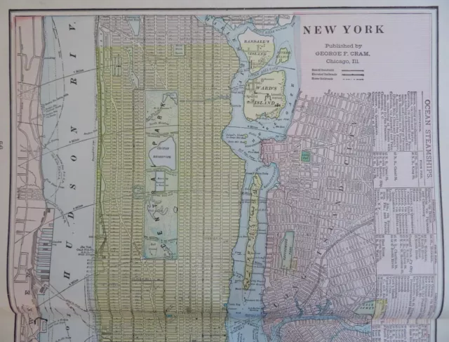 New York City plan Manhattan Central Park Brooklyn Hoboken 1902 Cram large map 2