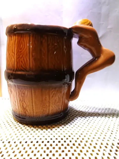 VINTAGE CASTLE BRAND Novelty Ceramic Beer Barrel Mug W/ Nude Lady