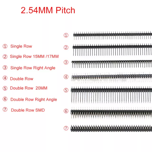 40P Pin Header Pins 2.54mm Double/Single Row PCB Header Socket Straight/Right