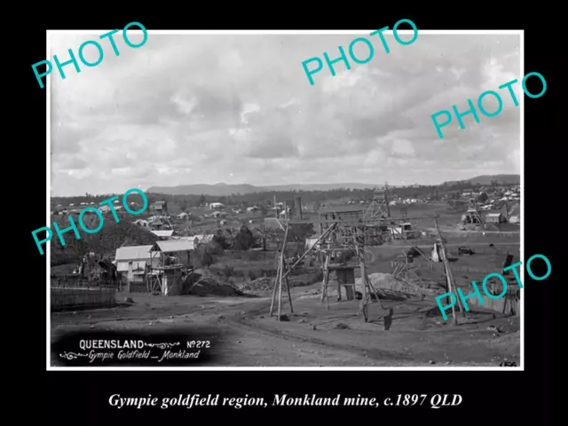 Old Large Historic Photo Of The Gympie Goldfields Qld Monkland Mine 1897