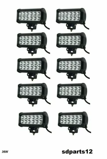 10x Phare de Travail LED 12-24V 36W Faisceau Flood 3600LM IP67 Camion VTT Bateau