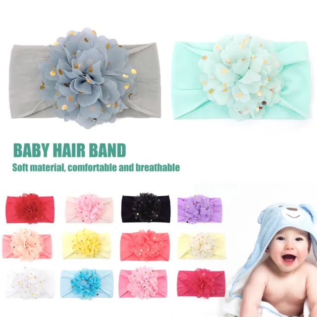Fascia per capelli neonato tessuto fascia per capelli neonato tesa larga motivo floreale solido lucido
