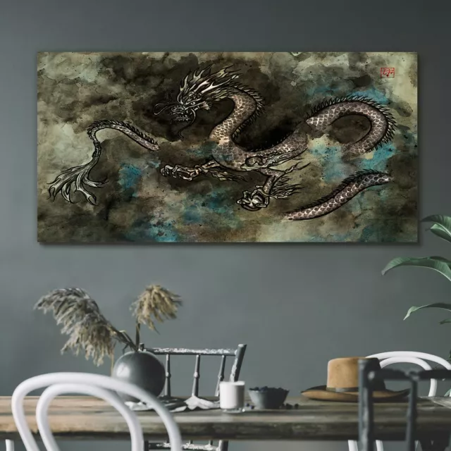 Leinwand Bild Wandbild Canvas 120x60 Malerei Asiatische Fantasie Monster Drachen