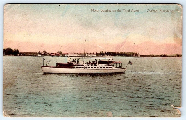 1910's OXFORD MARYLAND MD MOTOR BOATING TRED AVON RIVER ALBERTYPE POSTCARD