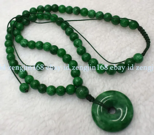 Natural 8mm Green Jade Jadeite Round Gemstone Beads Donut Pendant Necklace 18"
