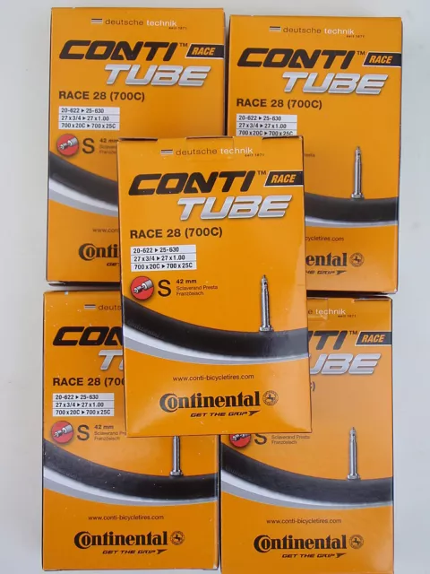 Continental Race 28 Road Bike Tubes 700C 18-25mm 42mm Valve 5 Pack *New*