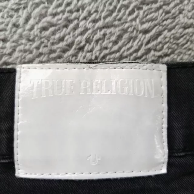 True Religion Jeans Mens 38x32 Black Geno Relaxed Slim Flap Pocket Ripped Denim 3