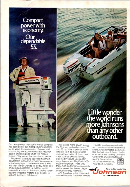 1977 Johnson Print Ad Marina Motor Boat World Runs On Johnsons Outboard