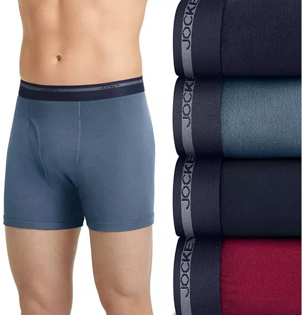 Jockey 4 pair Men's M 32 34 Full Rise Boxer Briefs Cotton Blue Navy Red Staycool Jockey 4 pair Men's M 32 34 Full Rise Boxer Briefs Cotton Blue Navy Red Staycool