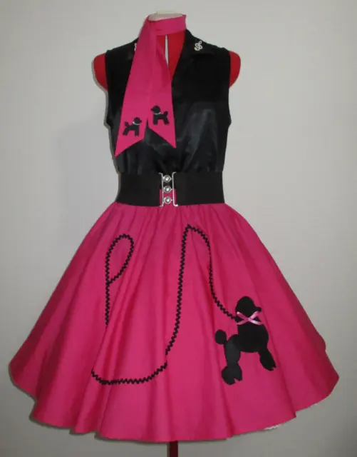 Girls/Ladies Rock N Roll Skirt~Poodle Skirt & Scarf~Hot Pink ~Sz Age 11/12~Small