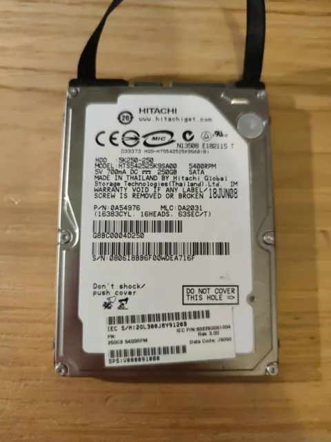 Hard Disk HITACHI 250GB MOD. HTS542525K9SA00 5K250-250