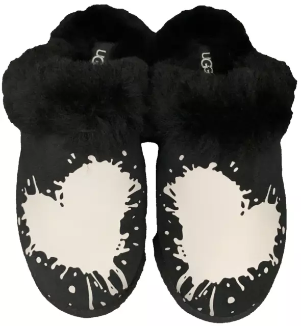 Ugg Scuffette Ii Valentine Slipper Women Size 7 Us Black Platter Hear Suede Wool