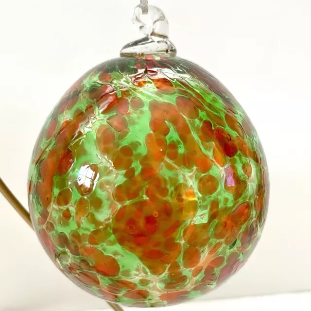 Hand Blown Art Glass Green & Red Mottled Ornament Orb Gazing Ball Sun Catcher