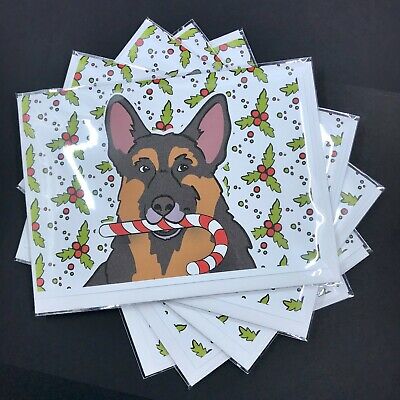German Shepherd Dog Candy Cane Christmas Cards 5 Cards + Envelopes