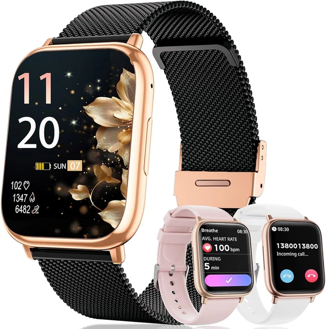 Smartwatch Donna 1.83" Con Chiamate Bluetooth E SpO2 – Cardiofrequenzimetro 24h, Sonno, Ciclo Mestruale, 100+ Modalità Sport, IP68, Cinturino In Acciaio E Silicone, Per IOS E Android, Rose Gold