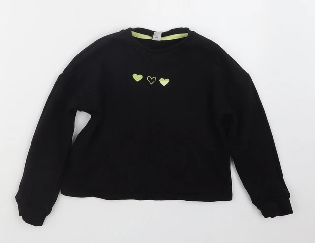 TU Girls Black Crew Neck Cotton Pullover Jumper Size 7 Years