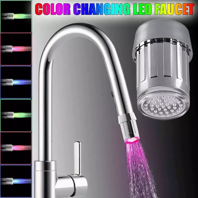 Multi RGB Single Colour Changing Led Tap Faucet Kitchen Bathroom Sink Light Lamp