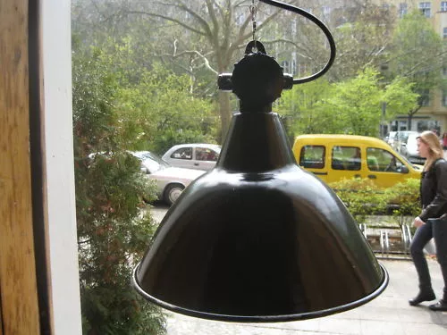 Original LBL 43cm ∅ (Medium Gerade) German Bauhaus Lamp Emaille Industrielampe