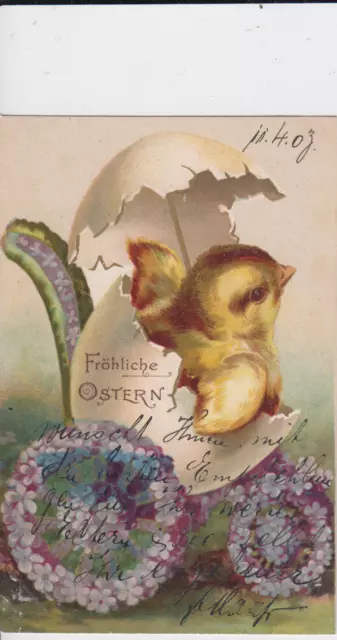 Postcard Easter - Happy Easter Festival Chicks with Giant Easter Egg 1904