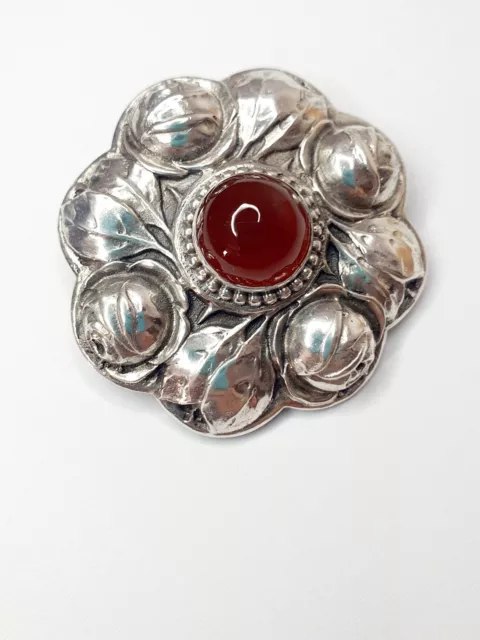 Antike Brosche Jugendstil Silber 800 mit Karneol und Rosenmuster um 1910 2