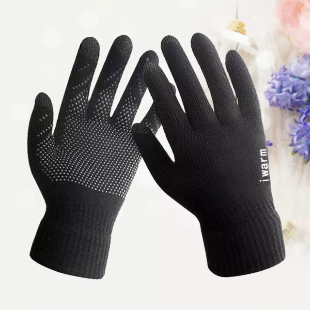 Winter Touchscreen Warm Lined Knit Unisex Gloves for Running Cycling (Black)
