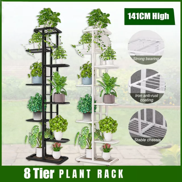 8 Tier Metal Plant Stand Flower Garden Display Flower Holder Rack Shelf Outdoor