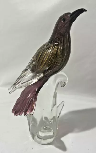 VTG Murano Italy Glass Bird Figurine Formia Vetri Di Hand Blown Art Gold Flakes