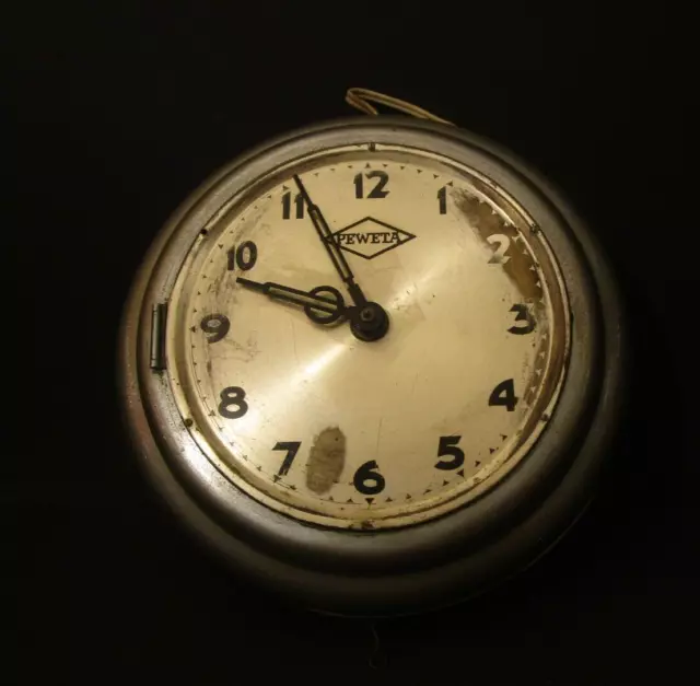 Antike PEWETA Wanduhr Werkstatt Blech elektrisch, Ø ca. 22,3 cm