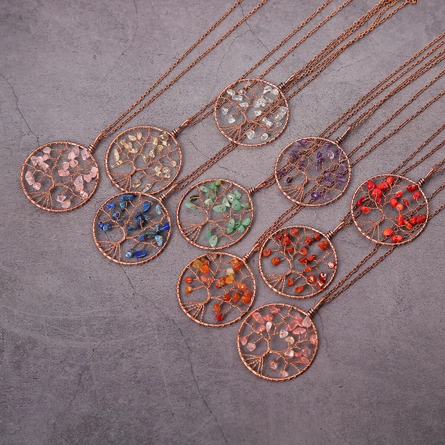 Tree of Life Necklace Stone Beads Natural Gem Artesanato Maxi Colar Choker 2