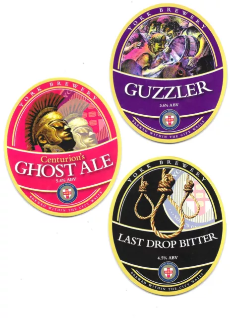 3 YORK BREWERY Pump Badge Pump Clip North Yorkshire Guzzler Ghost Ale Last Drop