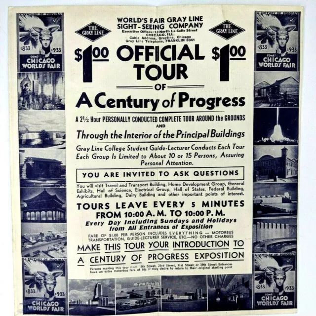 1933 Century of Progress Introduction Seeing Chicago Gray Line Tour Brochure 2T