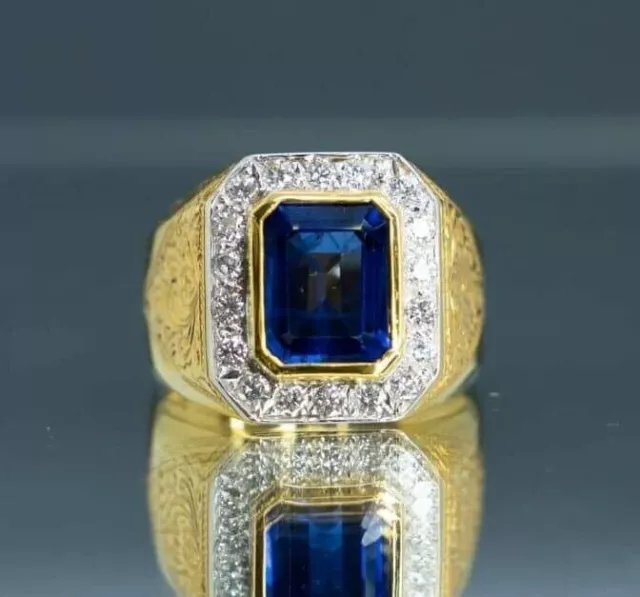 3.5CT Lab Created Sapphire Men's Art Deco Engagement Ring 14k Yellow Gold Plated