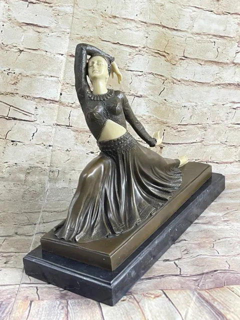 Precioso 1920`S Deco Nouveau Bailarín Firmado Puro En Bronce Estatua
