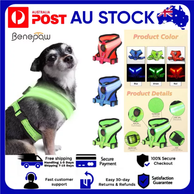 Adjustable EscapeProof Pet Walking Harness Cat Dog Soft Reflective Rechargeable