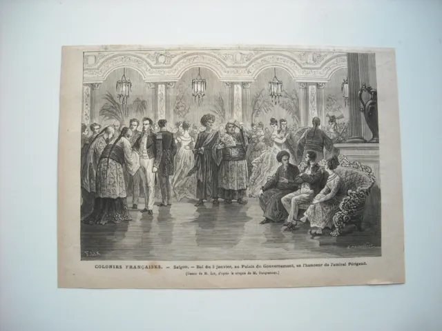 Gravure 1877. Colonies Francaises. Saïgon. Bal Du 2 Janvier Au Palais Du Gouvern