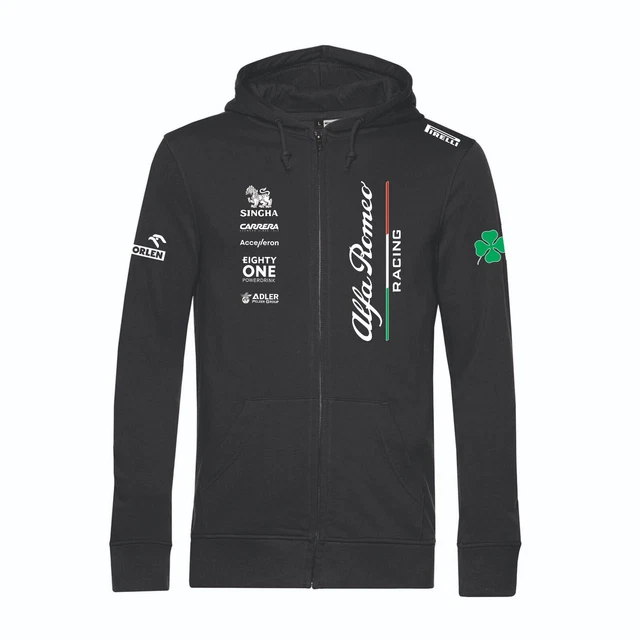 Felpa con cappuccio nera ALFA ROMEO team F1 formula1 fans QUADRIFOGLIO