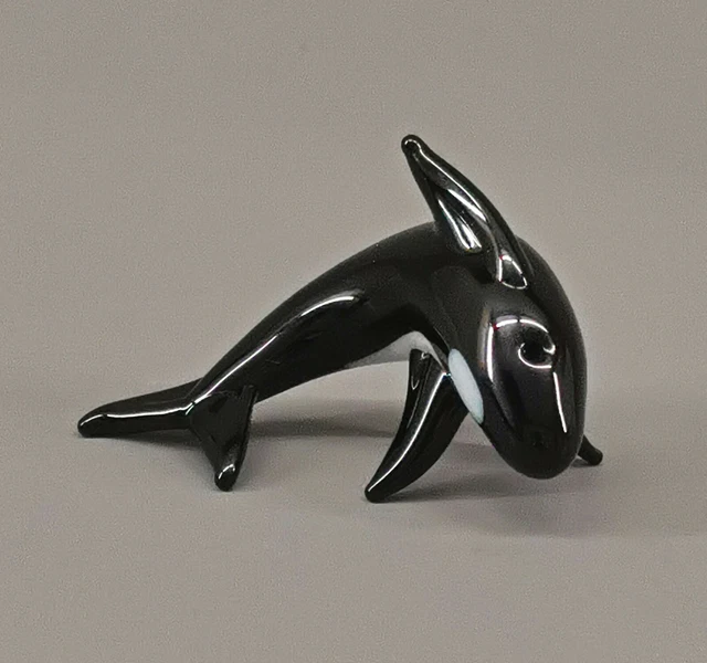 9912004-x Vetro Figura Miniatura Orca-Wal Pesce 3x4cm Soffiata a Mano Fatto