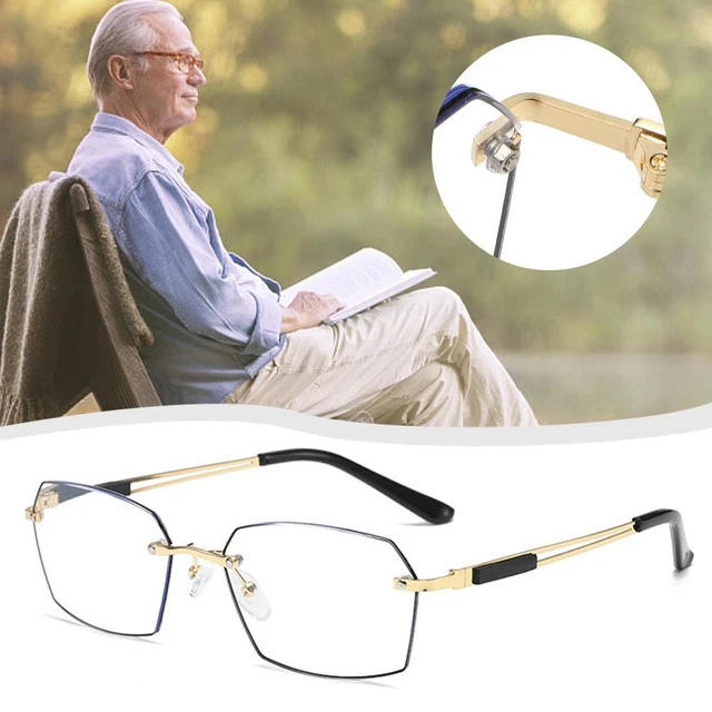 Men Metal Rimless Anti-blue Light Square Reading Glasses B6N7 Retro Glasses R5M8